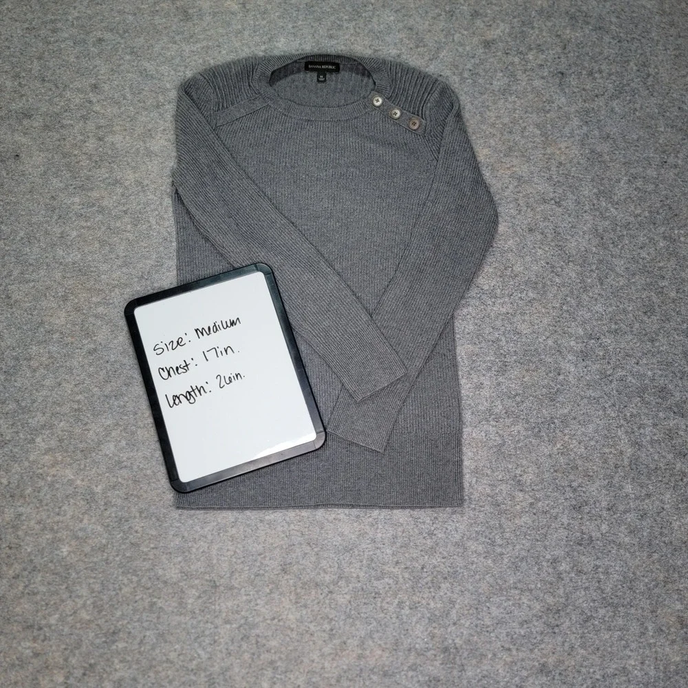 Banana Republic‎ Gray Merino Wool Blend Button Shoulder Long Sleeve Sweater M